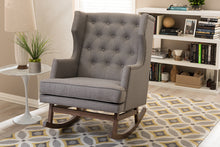 Load image into Gallery viewer, Baxton Studio Iona Mid-century Retro Modern Grey Fabric Upholstered Button-tufted Wingback Rocking Chair
