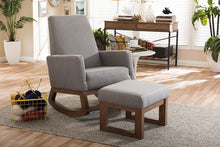 Load image into Gallery viewer, Baxton Studio Yashiya Mid-century Retro Modern Grey Fabric Upholstered Rocking Chair and Ottoman Set
