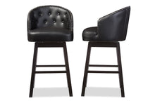 Load image into Gallery viewer, Baxton Studio Avril Modern and Contemporary Black Faux Leather Tufted Swivel Barstool with Nail heads Trim (Set of 2)
