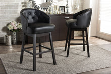 Load image into Gallery viewer, Baxton Studio Avril Modern and Contemporary Black Faux Leather Tufted Swivel Barstool with Nail heads Trim (Set of 2)
