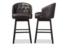 Load image into Gallery viewer, Baxton Studio Avril Modern and Contemporary Brown Faux Leather Tufted Swivel Barstool with Nail heads Trim (Set of 2)
