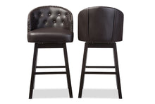 Load image into Gallery viewer, Baxton Studio Avril Modern and Contemporary Brown Faux Leather Tufted Swivel Barstool with Nail heads Trim (Set of 2)

