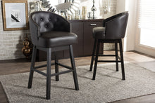 Load image into Gallery viewer, Baxton Studio Avril Modern and Contemporary Brown Faux Leather Tufted Swivel Barstool with Nail heads Trim (Set of 2)
