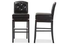 Load image into Gallery viewer, Baxton Studio Ginaro Modern and Contemporary Dark Brown Faux Leather Button-tufted Upholstered Swivel Bar Stool (Set of 2)
