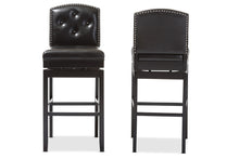 Load image into Gallery viewer, Baxton Studio Ginaro Modern and Contemporary Dark Brown Faux Leather Button-tufted Upholstered Swivel Bar Stool (Set of 2)

