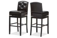 Load image into Gallery viewer, Baxton Studio Ginaro Modern and Contemporary Dark Brown Faux Leather Button-tufted Upholstered Swivel Bar Stool (Set of 2)
