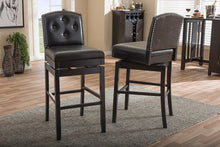 Load image into Gallery viewer, Baxton Studio Ginaro Modern and Contemporary Dark Brown Faux Leather Button-tufted Upholstered Swivel Bar Stool (Set of 2)
