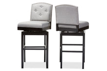 Load image into Gallery viewer, Baxton Studio Ginaro Modern and Contemporary Grey Fabric Button-tufted Upholstered Swivel Bar Stool (Set of 2)
