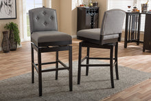 Load image into Gallery viewer, Baxton Studio Ginaro Modern and Contemporary Grey Fabric Button-tufted Upholstered Swivel Bar Stool (Set of 2)
