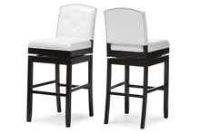 Load image into Gallery viewer, Baxton Studio Ginaro Modern and Contemporary White Faux Leather Button-tufted Upholstered Swivel Bar Stool (Set of 2)
