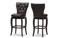 Load image into Gallery viewer, Baxton Studio Leonice Modern and Contemporary Dark Brown Faux Leather Upholstered Button-tufted 29-Inch Swivel Bar Stool (Set of 2)

