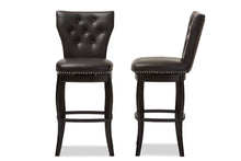 Load image into Gallery viewer, Baxton Studio Leonice Modern and Contemporary Dark Brown Faux Leather Upholstered Button-tufted 29-Inch Swivel Bar Stool (Set of 2)
