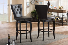 Load image into Gallery viewer, Baxton Studio Leonice Modern and Contemporary Dark Brown Faux Leather Upholstered Button-tufted 29-Inch Swivel Bar Stool (Set of 2)
