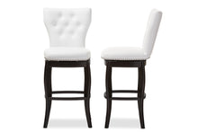 Load image into Gallery viewer, Baxton Studio Leonice Modern and Contemporary White Faux Leather Upholstered Button-tufted 29-Inch Swivel Bar Stool (Set of 2)
