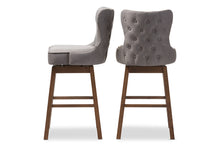 Load image into Gallery viewer, Baxton Studio Gradisca Modern and Contemporary Brown Wood Finishing and Grey Fabric Button-Tufted Upholstered Swivel Barstool
