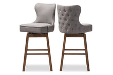 Load image into Gallery viewer, Baxton Studio Gradisca Modern and Contemporary Brown Wood Finishing and Grey Fabric Button-Tufted Upholstered Swivel Barstool
