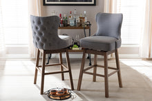 Load image into Gallery viewer, Baxton Studio Gradisca Modern and Contemporary Brown Wood Finishing and Grey Fabric Button-Tufted Upholstered Swivel Barstool
