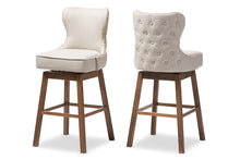 Load image into Gallery viewer, Baxton Studio Gradisca Modern and Contemporary Brown Wood Finishing and Light Beige Fabric Button-Tufted Upholstered Swivel Barstool
