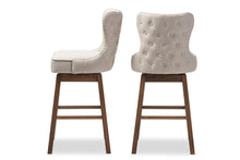 Load image into Gallery viewer, Baxton Studio Gradisca Modern and Contemporary Brown Wood Finishing and Light Beige Fabric Button-Tufted Upholstered Swivel Barstool
