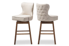 Load image into Gallery viewer, Baxton Studio Gradisca Modern and Contemporary Brown Wood Finishing and Light Beige Fabric Button-Tufted Upholstered Swivel Barstool
