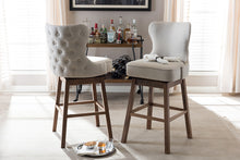 Load image into Gallery viewer, Baxton Studio Gradisca Modern and Contemporary Brown Wood Finishing and Light Beige Fabric Button-Tufted Upholstered Swivel Barstool
