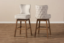 Load image into Gallery viewer, Baxton Studio Gradisca Modern and Contemporary Brown Wood Finishing and Light Beige Fabric Button-Tufted Upholstered Swivel Barstool
