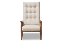 Load image into Gallery viewer, Baxton Studio Roxy Mid-Century Modern Walnut Brown Finish Wood and Light Beige Fabric Upholstered Button-Tufted High-Back Chair
