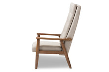 Load image into Gallery viewer, Baxton Studio Roxy Mid-Century Modern Walnut Brown Finish Wood and Light Beige Fabric Upholstered Button-Tufted High-Back Chair
