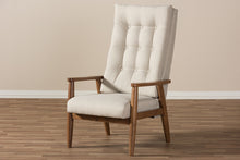 Load image into Gallery viewer, Baxton Studio Roxy Mid-Century Modern Walnut Brown Finish Wood and Light Beige Fabric Upholstered Button-Tufted High-Back Chair
