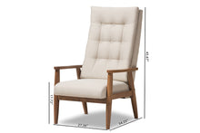 Load image into Gallery viewer, Baxton Studio Roxy Mid-Century Modern Walnut Brown Finish Wood and Light Beige Fabric Upholstered Button-Tufted High-Back Chair
