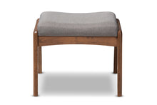 Load image into Gallery viewer, Baxton Studio Roxy Mid-Century Modern Walnut Wood Finishing and Grey Fabric Upholstered Ottoman

