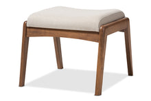 Load image into Gallery viewer, Baxton Studio Roxy Mid-Century Modern Walnut Wood Finishing and Light Beige Fabric Upholstered Ottoman
