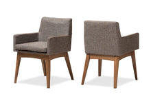 Load image into Gallery viewer, Baxton Studio Nexus Mid-Century Modern Walnut Wood Finishing and Gravel Fabric Upholstered Arm Chair (Set of 2)
