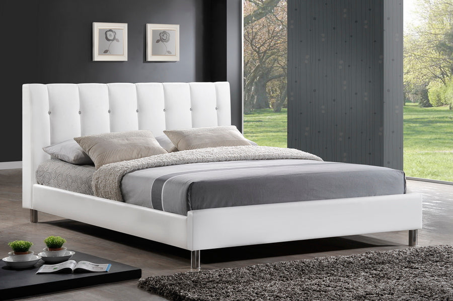 Baxton Studio Vino White Modern Bed with Upholstered Headboard - Full Size