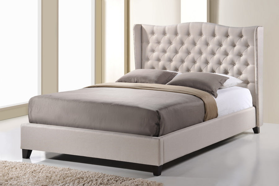 Baxton Studio Norwich Light Beige Linen Modern Platform Bed –King Size
