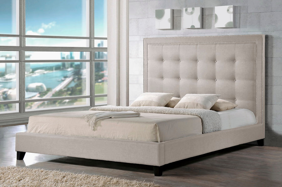 Baxton Studio Hirst Light Beige Platform Bed- King Size