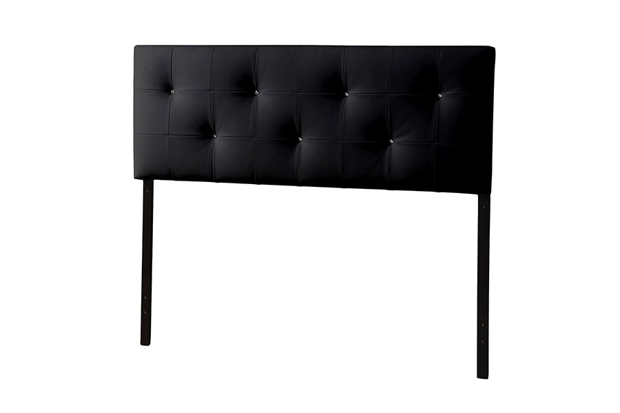 Baxton Studio Dalini Modern and Contemporary King Black Faux Leather Headboard with Faux Crystal Buttons
