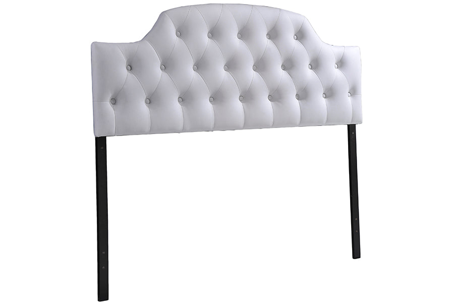 Baxton Studio Morris Modern and Contemporary Queen Size White Faux Leather Upholstered Button-tufted Scalloped Headboard