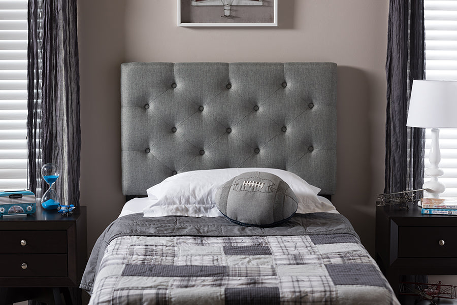 Baxton Studio Viviana Modern and Contemporary Grey Fabric Upholstered Button-Tufted Twin Size Headboard