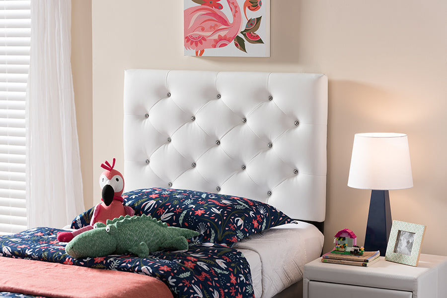 Baxton Studio Viviana Modern and Contemporary White Faux Leather Upholstered Button-Tufted Twin Size Headboard
