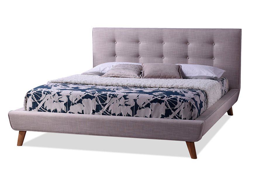 Baxton Studio Jonesy Scandinavian Style Mid-century Beige Fabric Upholstered Full Size Platform Bed