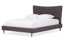 Load image into Gallery viewer, Baxton Studio Hannah Mid-Century Modern Dark Grey Fabric King Size Platform Bed
