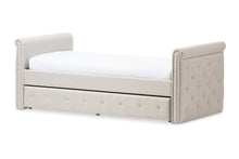 Load image into Gallery viewer, Baxton Studio Swamson Modern and Contemporary Beige Fabric Tufted Twin Size Daybed with Roll-out Trundle Guest Bed
