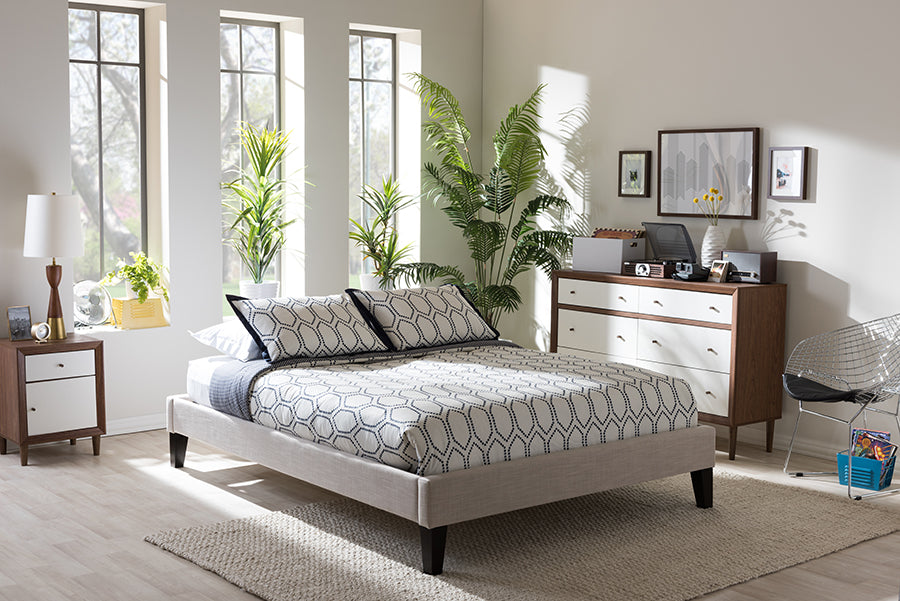 Baxton Studio Lancashire Modern and Contemporary Beige Linen Fabric Upholstered Full Size Bed Frame with Tapered Legs