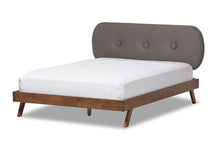 Load image into Gallery viewer, Baxton Studio Penelope Mid-Century Modern Solid Walnut Wood Grey Fabric Upholstered Full Size Platform Bed
