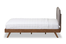 Load image into Gallery viewer, Baxton Studio Penelope Mid-Century Modern Solid Walnut Wood Grey Fabric Upholstered Full Size Platform Bed
