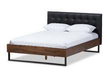 Load image into Gallery viewer, Baxton Studio Mitchell Rustic Industrial Walnut Wood Black Faux Leather Dark Bronze Metal King Size Platform Bed
