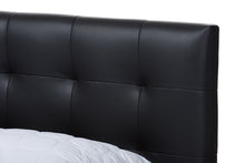 Load image into Gallery viewer, Baxton Studio Mitchell Rustic Industrial Walnut Wood Black Faux Leather Dark Bronze Metal King Size Platform Bed
