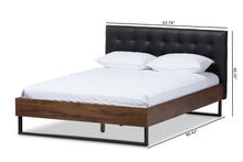 Load image into Gallery viewer, Baxton Studio Mitchell Rustic Industrial Walnut Wood Black Faux Leather Dark Bronze Metal King Size Platform Bed
