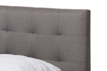 Load image into Gallery viewer, Baxton Studio Mitchell Rustic Industrial Walnut Wood Grey Fabric Dark Bronze Metal King Size Platform Bed
